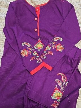Purple Girls Embroidered Shalwar Kameez Size 8